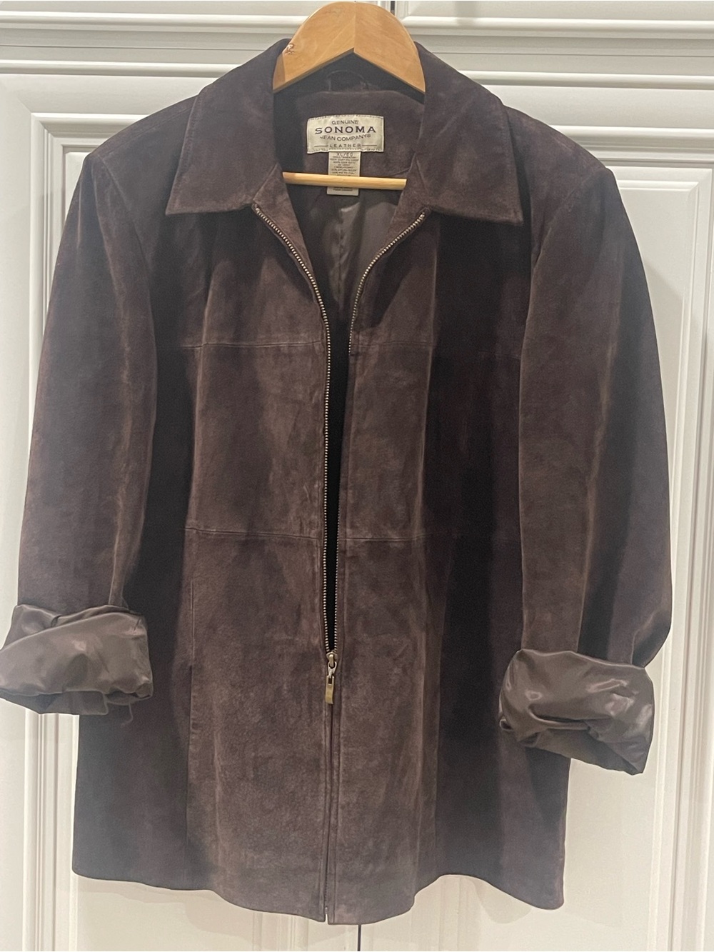 Vintage Genuine Sonoma Jean Co Dark Chocolate Brown Suede Leather Zip Jacket XL